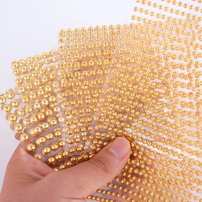 3456mmGoldandSilverSemicircleSelfadhesivePearlStickerParty