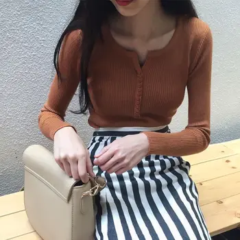 سترات نسائية أساسية متينة غير رسمية Y2k بأزرار على الموضة الكورية محبوكة بأكمام طويلة بلوزات للسيدات بلوفرات للخريف والشتاء 5