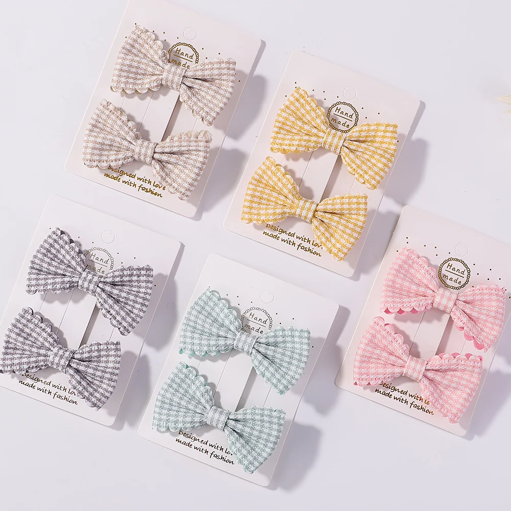 Mini Bows Hairclips Baby girl Kids Cute Plaid Hairpins Headwear Sweet Barrettes Lovely Hair Accessories Gift 2PCS/Set