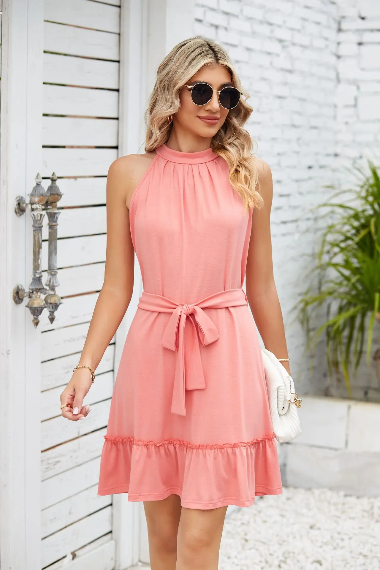 

WYWMY Summer Women Sweet Pleated Dress Europe America Casual Sleeveless O-Neck Navy Blue White Dress Party Robe Femme Ete 2023