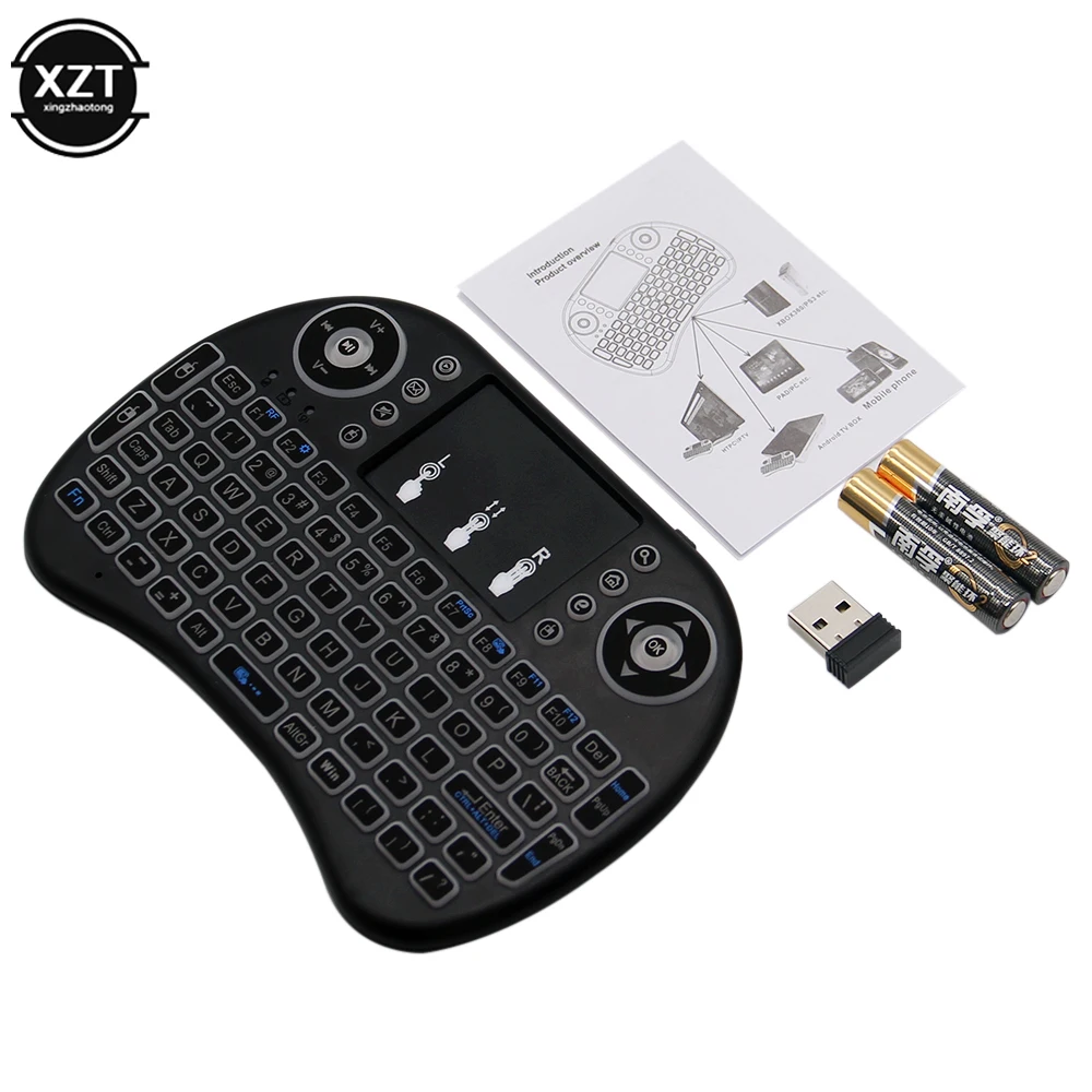 Backlit Mini Teclado sem Fio Inglês Russo Árabe Espanhol 2.4g Air Mouse Controle Remoto Touchpad para Android tv Box pc i8