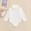 0-24M Baby Boys Girls Romper Toddler Infant Solid Color Long Sleeve Turtleneck High Stretch Bodysuit 4
