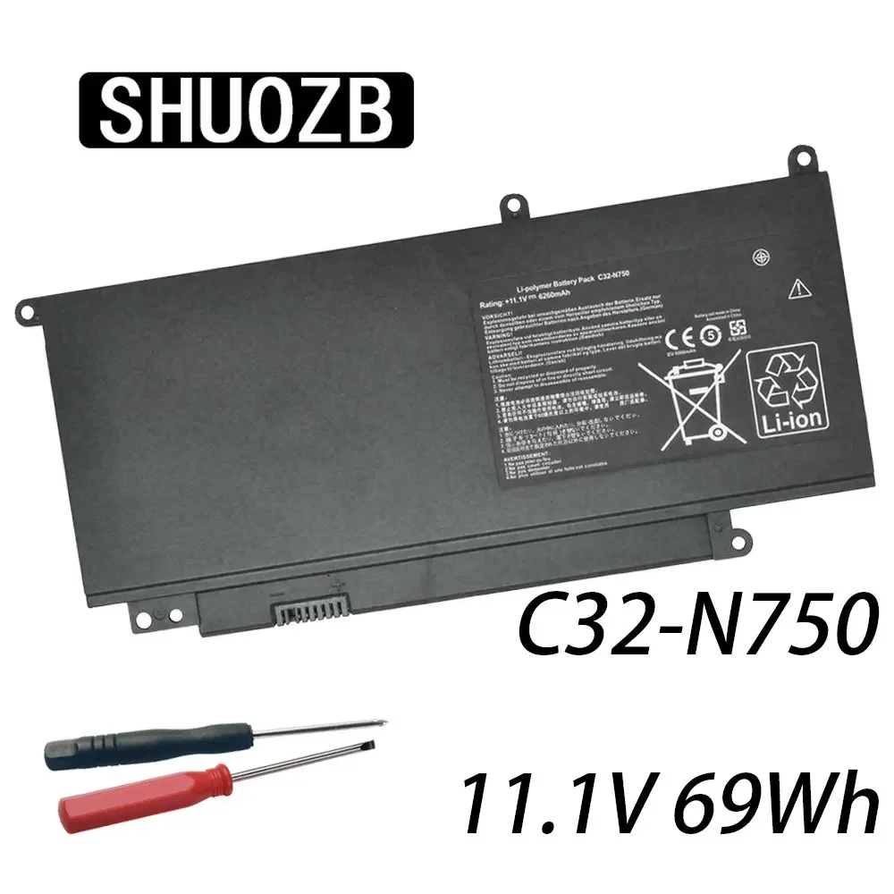 

SHUOZB C32-N750 Laptop Battery For ASUS N750 N750J N750JK N750JV N750Y47JK-SL N750Y47JV-SL 11.1V 69WH 6260mAh Free Tools