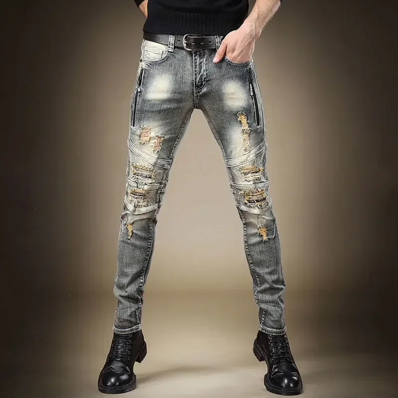 thumbnail image 1 of Pantalones vaqueros de estilo hip hop para hombre, nuevos pantalones vaqueros de estilo rockero, de verano, estilo Kpop, de lujo, estilo retro, apilados, clásicos, de alta calidad, 1 of 5
