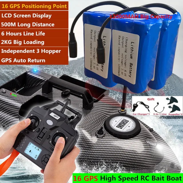 Professional 500M 16 GPS Position Constant Speed Cruise RC Fishing Boat 2KG Load 6Hour 3Hopper GPS Smart High Speed RC Bait Boat 1