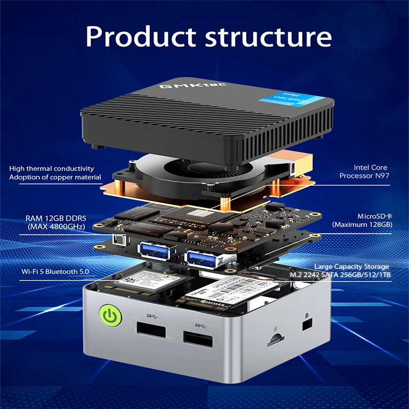 GMKtec Mini PC GMK G5 NUCBOX Intel N97 system Window 11Pro DDR5 4800MHz WIFI 5 BT 5.0 GMKtec Mini Pc 5
