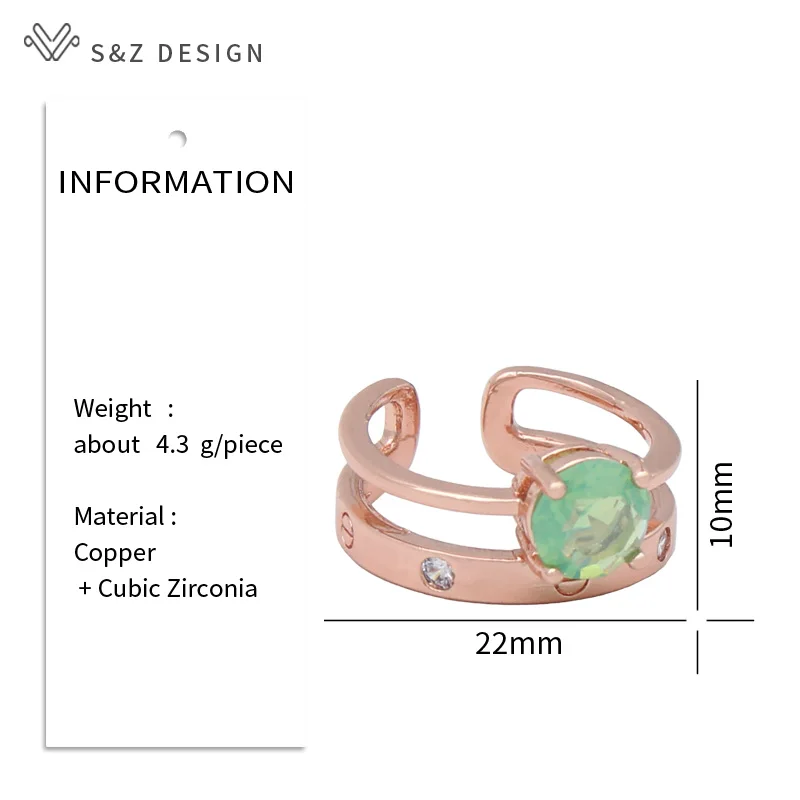 S&Z DESIGN New Fashion Elegant 585 Rose Gold Color Round Cubic Zirconia Adjustable Rings For Women Wedding Jewelry Gift