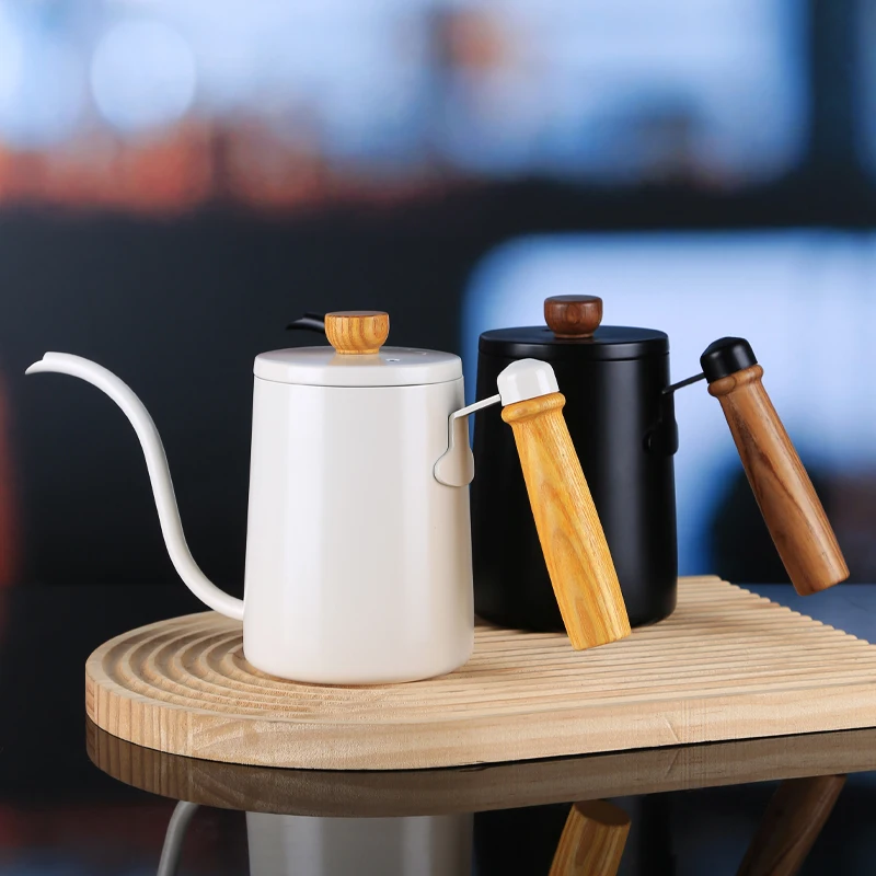 إبريق قهوة فولاذ مقاوم للصدأ مقبض خشبي