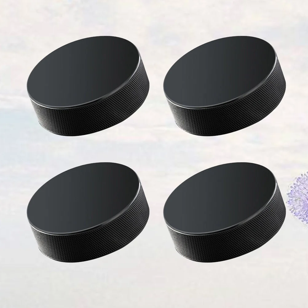 4 Pcs Professional Rubber Ice Hockey Pucks Standard Hockey Balls Sports Supplies for Practice Training Game (Black)