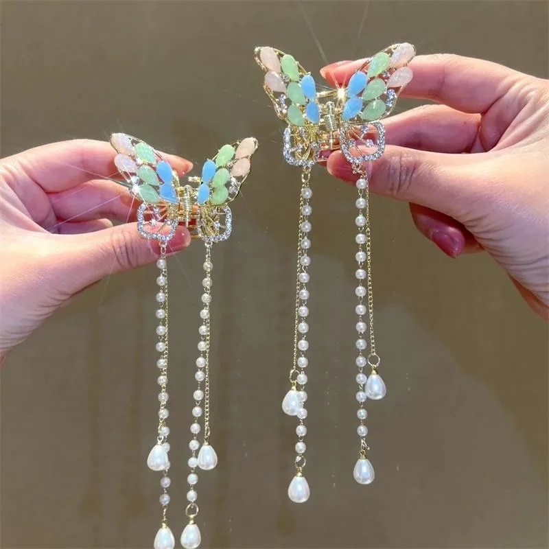 Exquisite Strass Haar Krallen Trendy Metall Schmetterling Haar Clips Perle Quaste Haar Krabben Hai Haarspangen Party Haar Zubehör – Detail 18