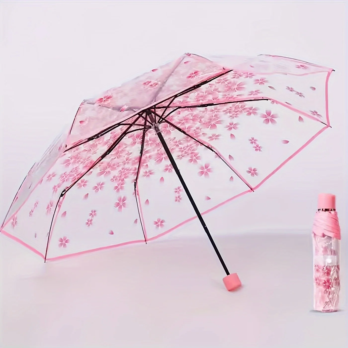 Transparent Umbrella Umbrella Folding Sun Art Fresh and Cute Manual Transparent Romantic