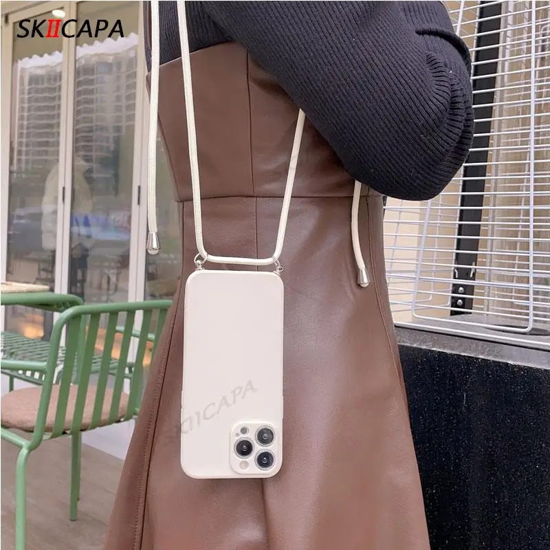 Premium Pure Color Silicone Soft Lanyard Case with Crossbody Necklace Cord Chain Cover