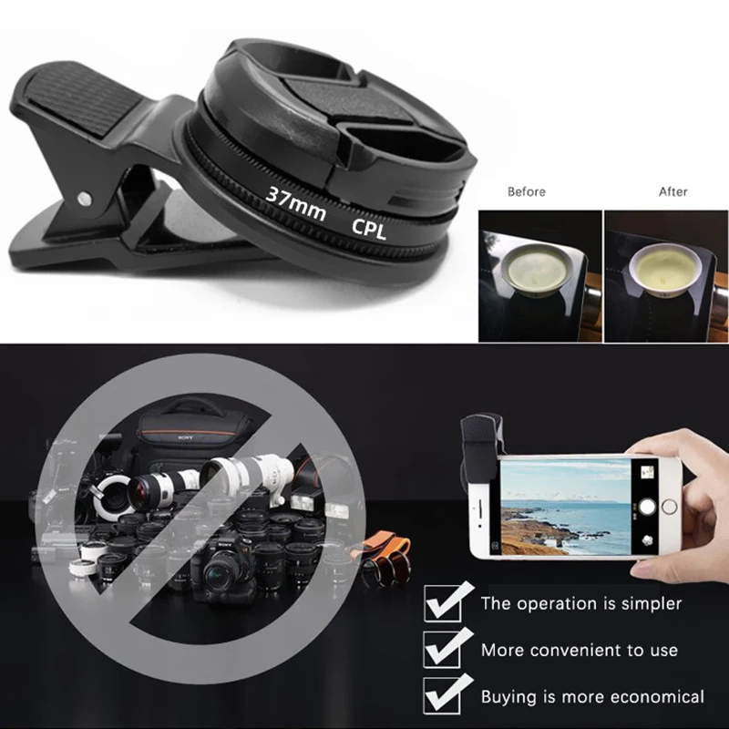 Phone Lens Filter 37/52MM CPL Circular Polarizer For Camera