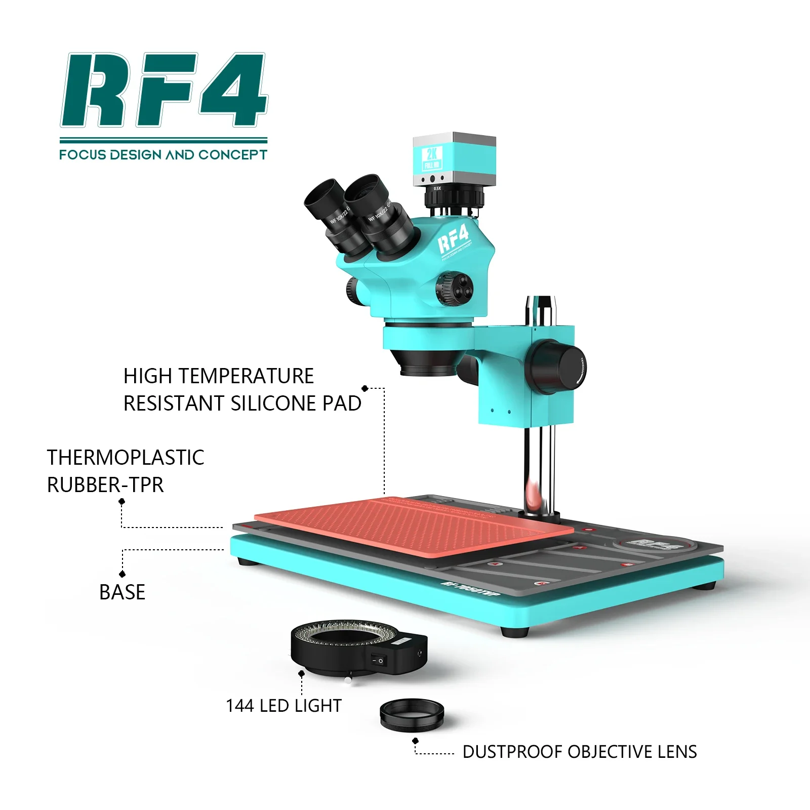 Rf4 7-50X A Fuoco Continuo Ioielli Osservazione Intarsio Hdmi 2K Fotocamera Zoom Ottico Microscopio Rf7050-Po4-2Kc2