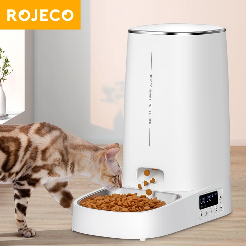 Rojeco 4l Automatic Pet Feeder Button Version Auto Cat Food Dispenser