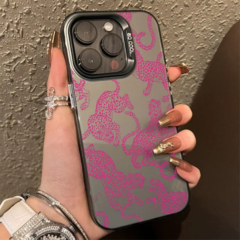 Stylish Black and Pink Leopard Print Shockproof Phone Case with Bumper Protection