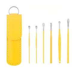 Premium Earwax Removal Kit - 6 - Piece Set with Spiral Earpick and Ear Curette (E004 - D  Yellow)