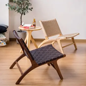 Saddle Chair, Bedroom, Nordic, Solid Wood Retro Single Sofa Japanese Style, Bed and Breakfast Living Room Chair Backrest, Stool 1