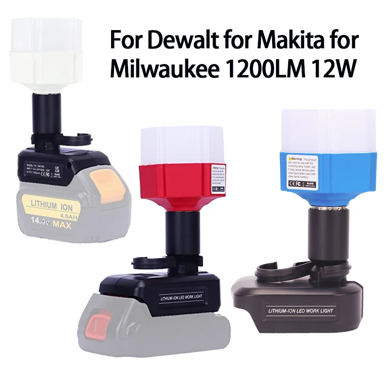 

For Dewalt for Makita for Milwaukee 1200LM 12W Desktop Light Li-ion Battery Portable Lamp Suitable Indoor Work Outdoor Camping