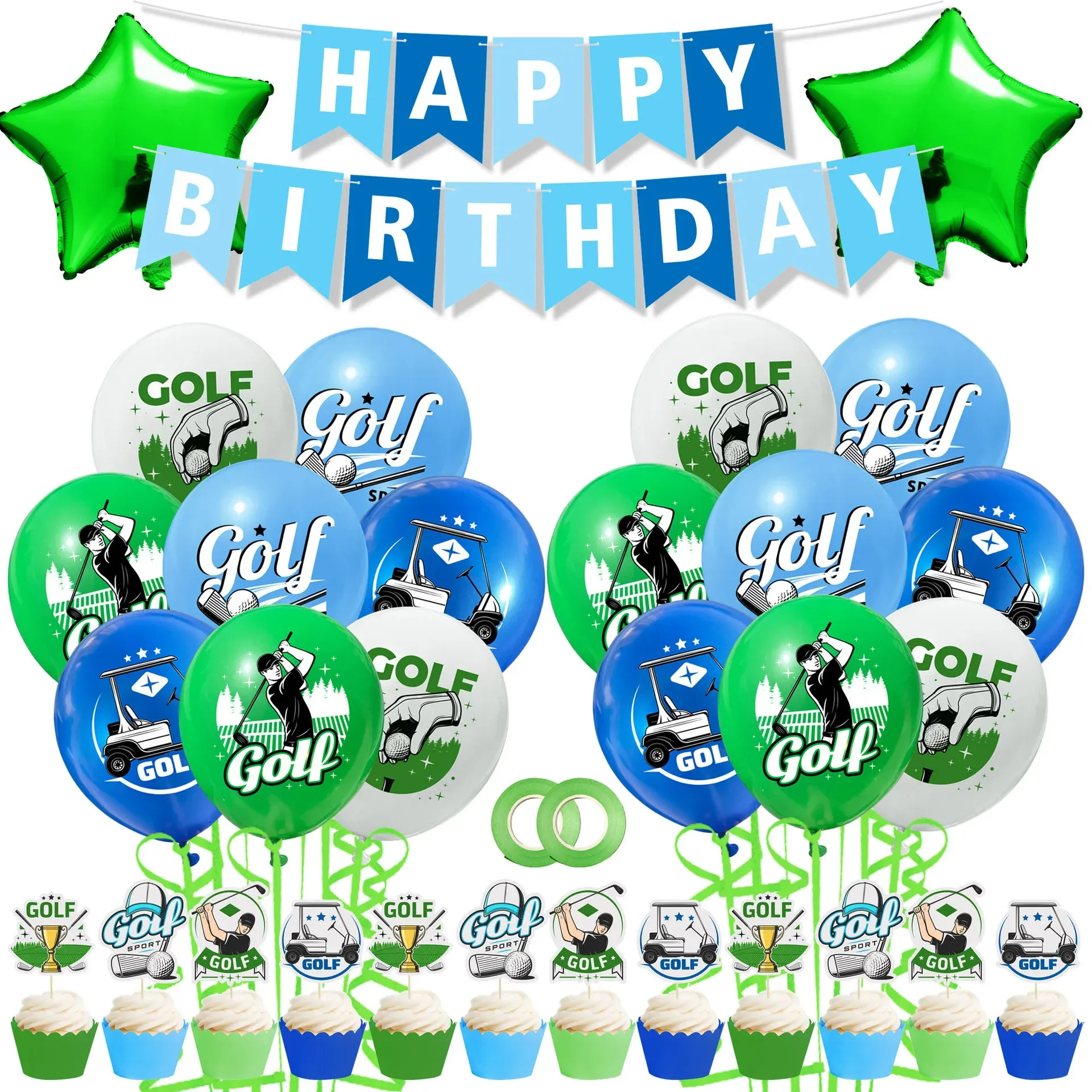 

1Set Golf Balloon Kit Golf Theme Happy Birthday Banner Cake Topper for Boy Sports Birthday Party Decorations Supplies