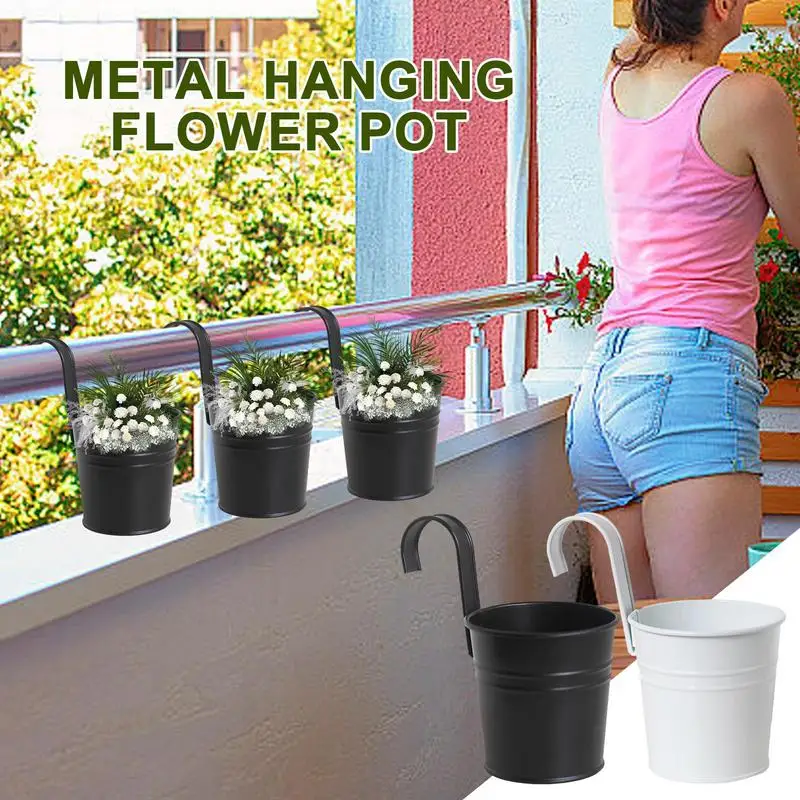 

Металлический подвесной цветочный горшок, ваза, настенный цветочный горшок со съемным кронштейном и дренажными отверстиями, садовый горшок для балкона, домашний декор
