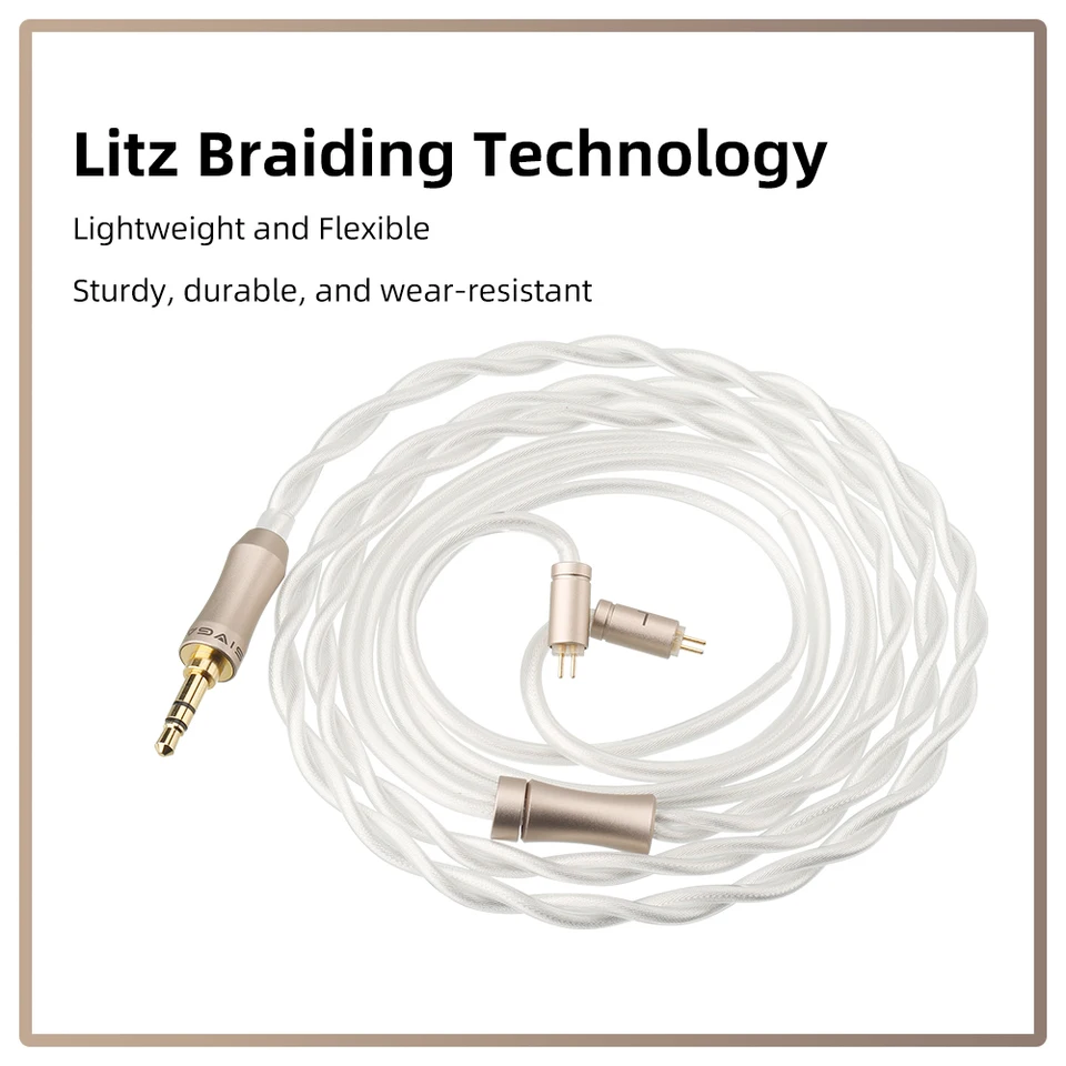 Sivga-que用の交換用イヤホンケーブル、無酸素、銀メッキ銅