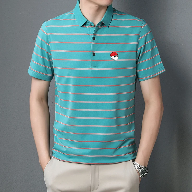 Men's High Quality Golf Shirts Quick Drying Stripe 2022 New Summer Breathable Polo T shirt Short
