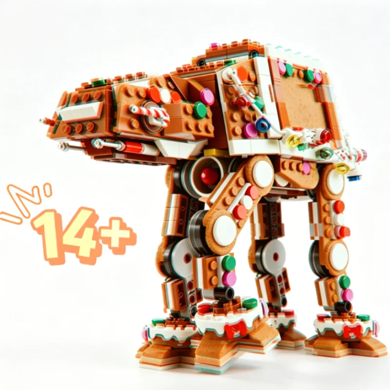 Auf Lager 2026 Neuer Lebkuchen-AT-AT-Walker mit Figuren Modellspielzeug DIY-Spielzeug Bausteine für Erwachsene Weihnachts- und Geburtstagsgeschenke