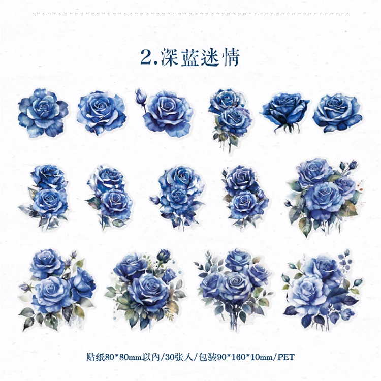 30 pcs Large size roses Stickers aesthetic Diy Stickers Aesthetic Scrapbooking Journal Deco Album Deco DIY Diary Stationery