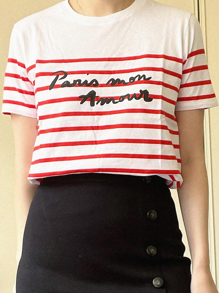 

Футболка женская с надписью «Французский», Классическая рубашка из органического хлопка в полоску, с коротким рукавом, элегантная винтажная одежда, на лето