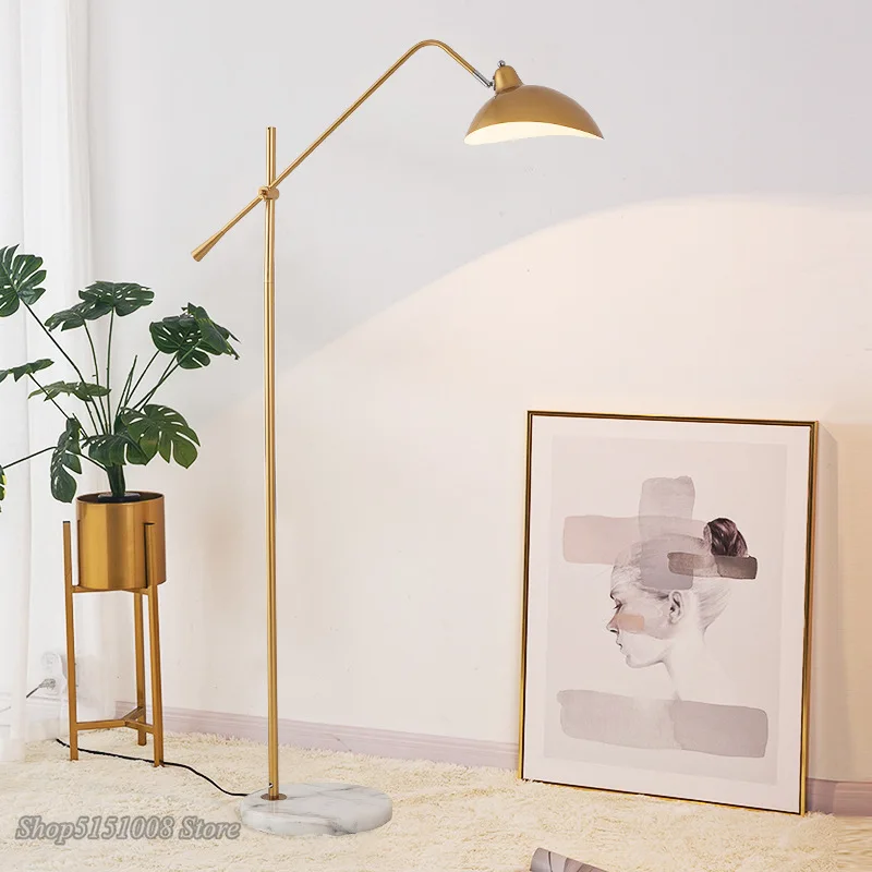 

Nordic Simple Gold Floor Lamps Marble Base Standing Lamp Adjustable Length Floor Light Foyer Living Room Stand Lamp E27 Fixtures