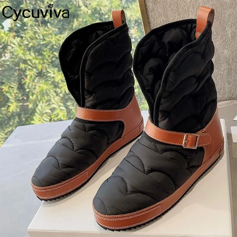 

Winter Warm Down Snow Ankle Boots For Women Leather Belt Platform Short Boots Flats Casual Shoes Women Brand Botas Mujer 2022