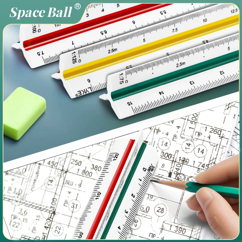 Triangular Ruler Space Ball Multi-functional Triangular Ruler Student Stationery 12.5/30cm Drafting Tool Scale Ruler Architect Technical