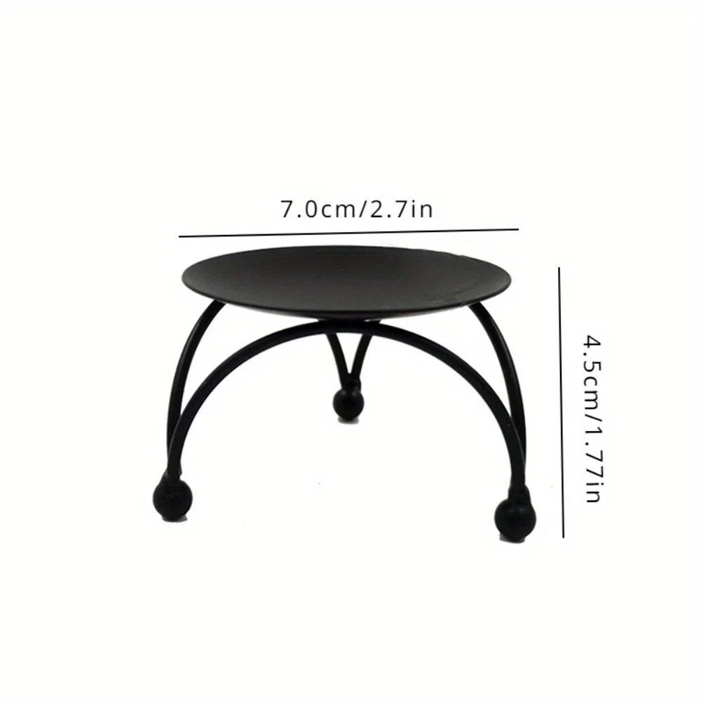 1PC Gift Home Decoration Wedding Ornament Black Gold Candle Holder Wrought Iron Craft Candelabra Round Plate Candlestick