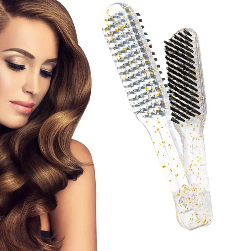 Hair Straightener Brush For Thick Hair Straightening Brush Hair Straightener Comb V Shape Comb Clamp Boar Bristles Brush