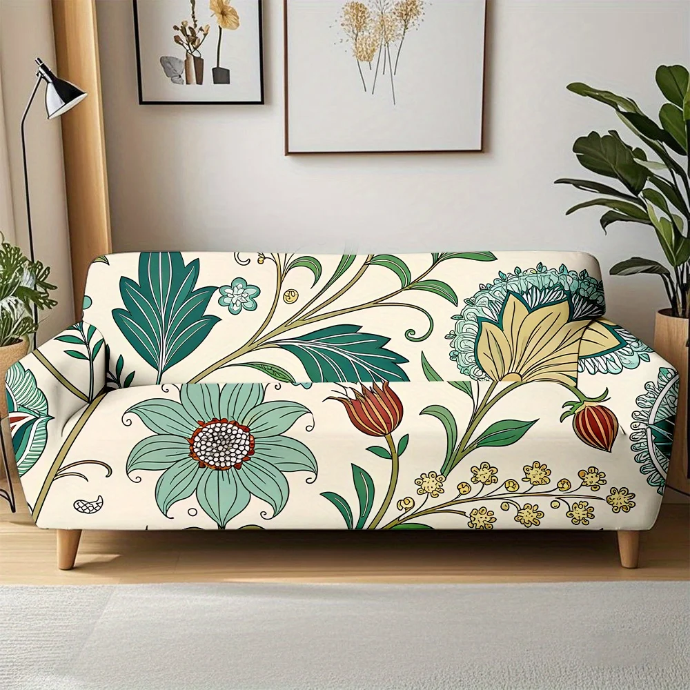 Sofa cover with vintage floral pattern in bohemian style, removable, washable, and dustproof