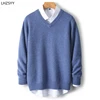 LHZSYY Men's V-Neck Cashmere Sweater 23Autumn Winter New Thick Solid Pullovers Loose Knit Base Shirt Business Casual Jacket Tops 3