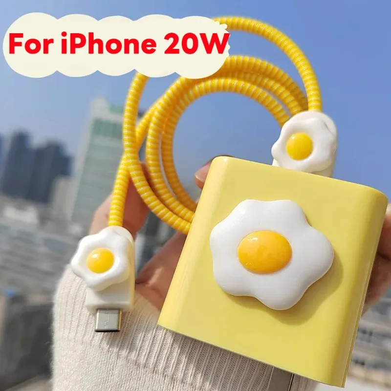 Per Iphone 20W Us Charger Protector Cover Usb Cable Protection Data Line Cord Winder Spirale Protettiva Cute Egg Style Per Apple