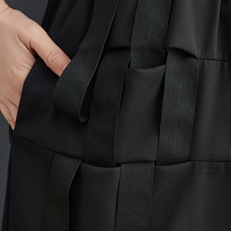 #2961 Black Streetwear Wide Leg Pants Women Ribbons Hip Hop Pants Ankle-length Loose Joggers Women High Waisted Trousers Summer