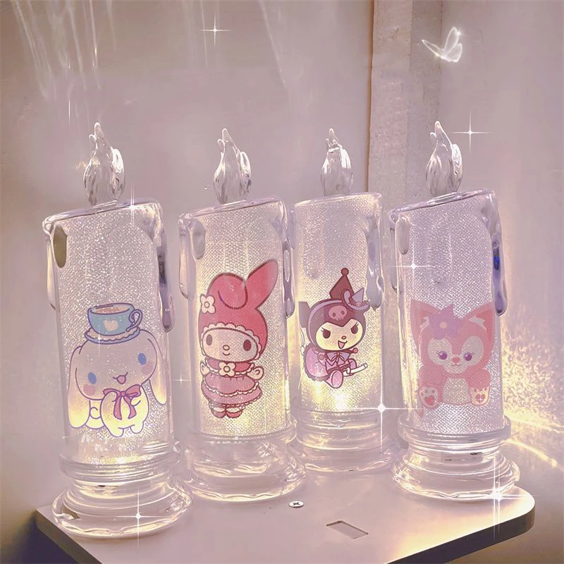 Cartoon Sanrio Small Night Light Cinnamoroll Accessories Cute Beauty Kawaii Anime Simulation of Candle Lights Toys for Girl Gift