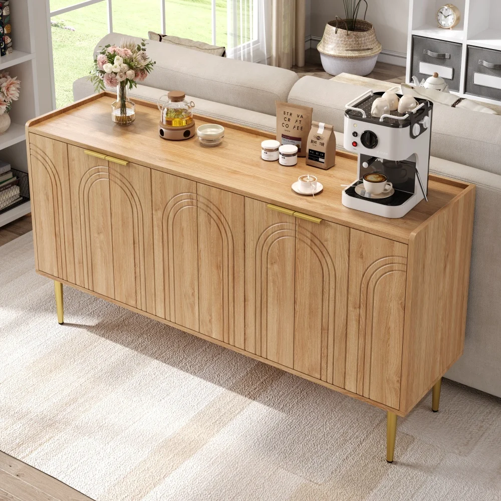 140 x 38 x 75 cm) moderner Sideboard-Kleiderschrank, vergoldete Eisenbeine, exquisite gewölbte Schranktüren, Aufbewahrungsbuffet, für Wohnzimmer – Detail 10