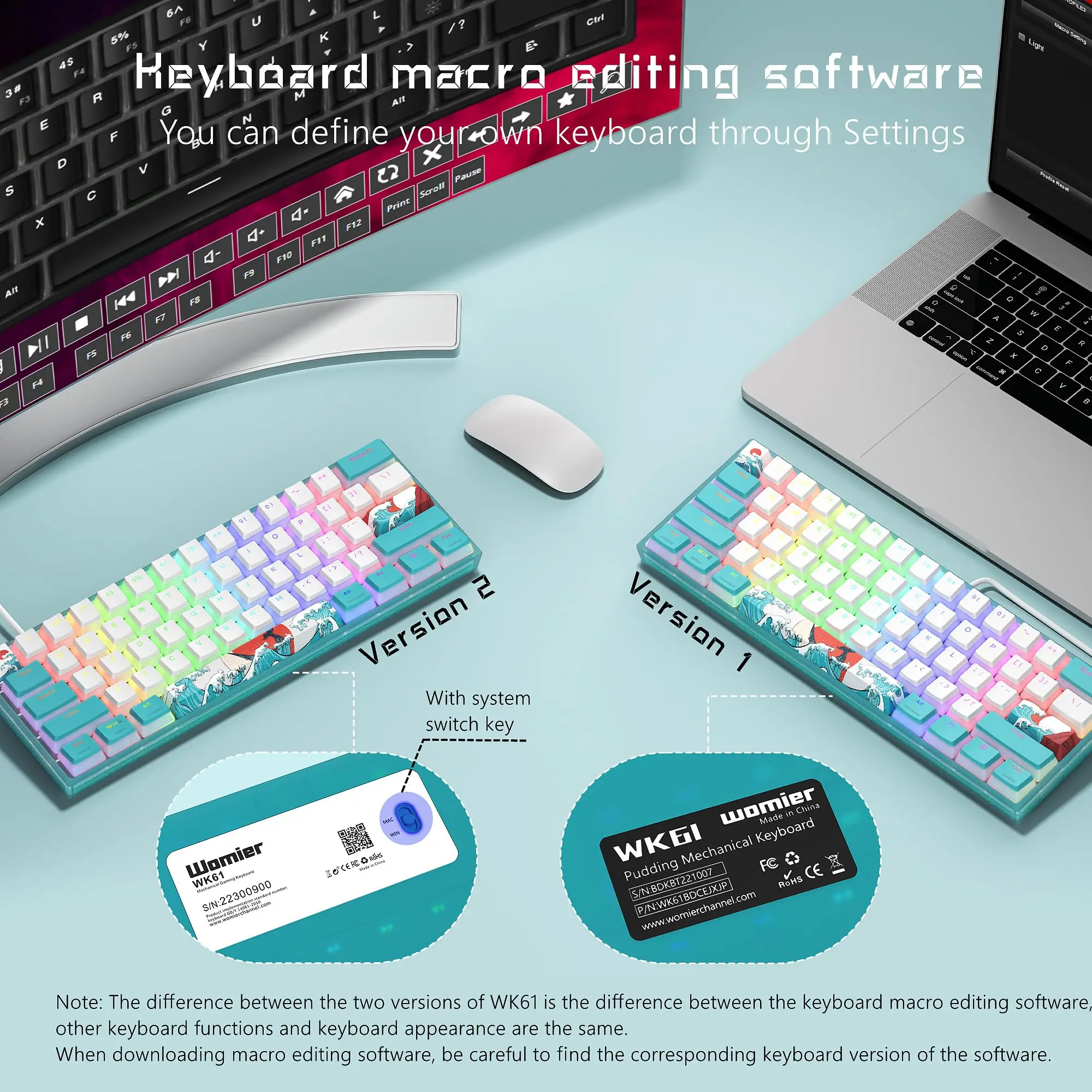 Teclado Gaming Wk61 Rgb Wired Hot-swappable Blue Sea Theme Pbt Keycaps para Windows pc Gamers Wk61-mechanical - Imagem 2