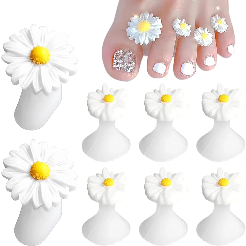 8pcs/Bag Daisy Flower Toe Separators Summer Foot Nails DIY Tools Silicone Toe Separators Spacers Stretcher Pedicures Manicure
