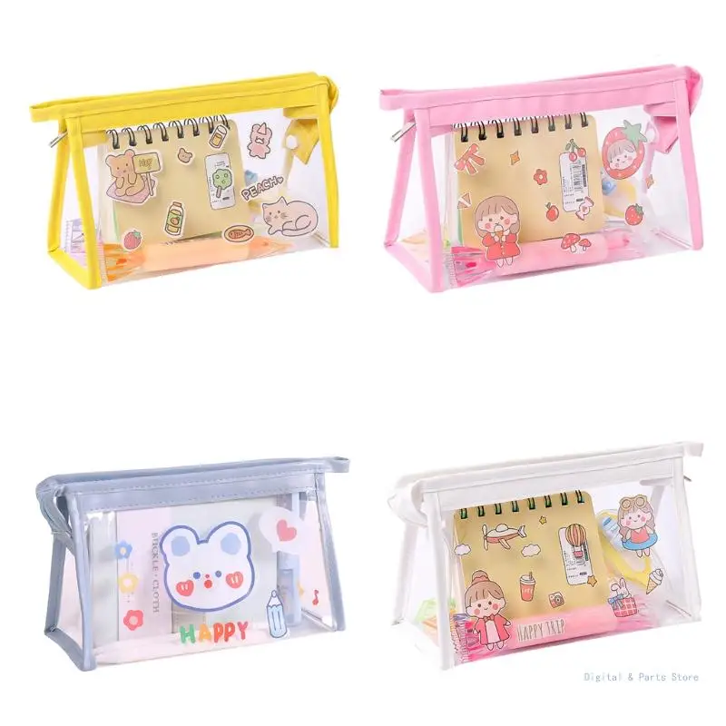 

M17F Lovely Clear Zipper Pencil Pencil for Case Box Stationary Travel Toiletry Bag for Office Colleage Adult Teen Stude