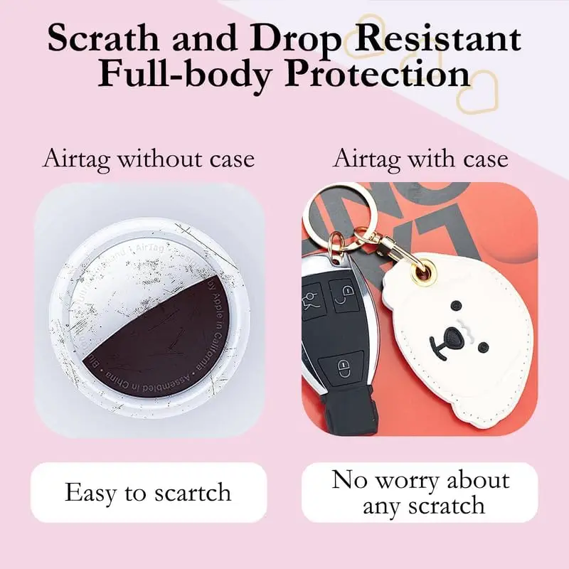 가죽 키체인 케이스 홀더 에어태그용, 보호용 에어태그 커버 키체인 링 포함, 키용 긁힘 방지 에어태그 케이스