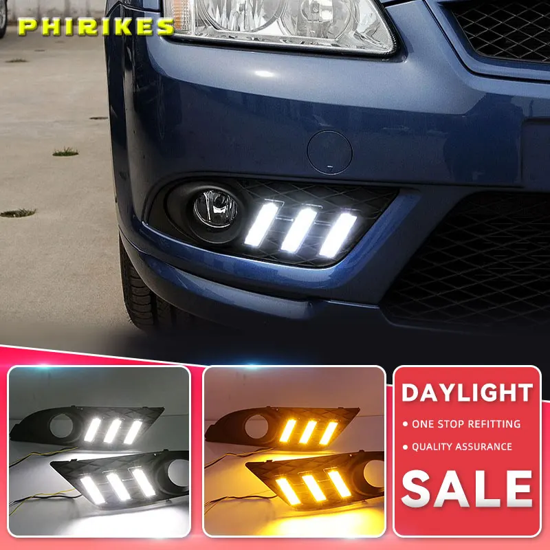 

Дневные ходовые огни для Ford Focus 2007 Седан светодиодный противотуманные фары, дневной свет с желтым указателем поворота, 1 пара