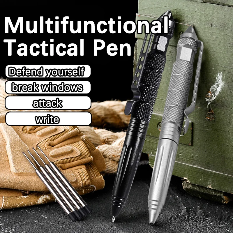 Metal Military Tactical Pen School Student Office Ballpoint Pens Emergency Glass Breaker Self Defense EDC Supplies