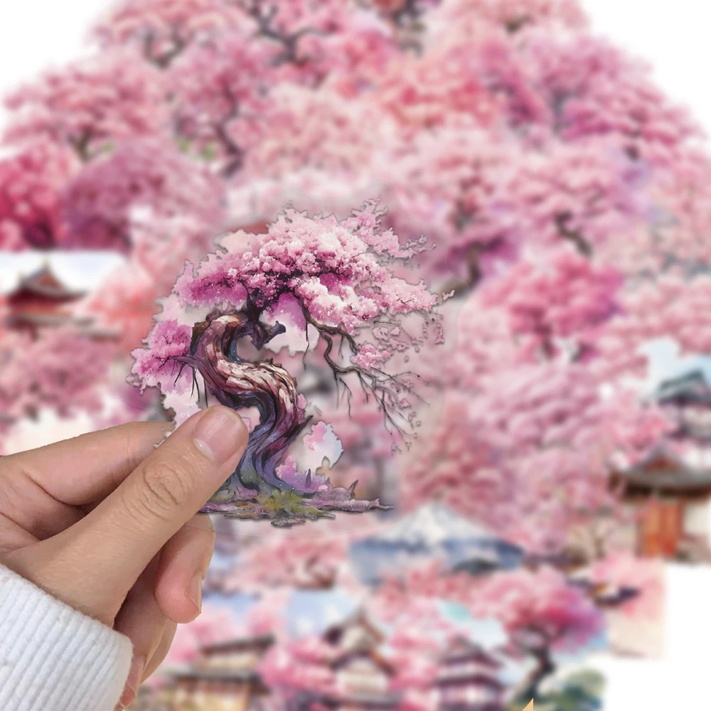 100PCS 크리 에이 티브 수채화 복숭아 나무 PET 투명 소재 스티커 DIY 맞춤형 핸드 헬드 계정 장식 스티커