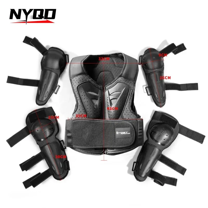 Kids Motorcycle Armor Vest Motorbike Protective Gear Children Riding Sports Knee Pads Elbow Pads Suit Breathable Fall Prevention