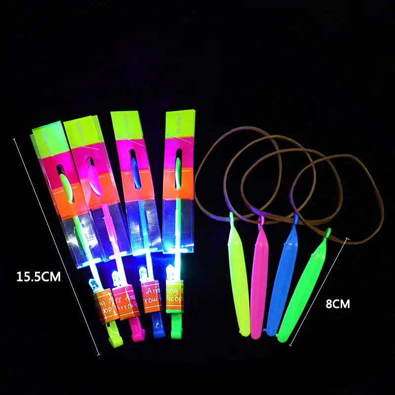 1-16pcs Amazing Light Toy Arrow LED Light Outdoor Party Fun Gift Rubber Band Ejector Night Light Rocket Helicopter Flying Toy 4